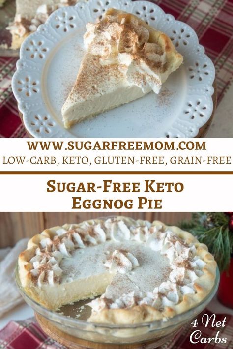 Sugar Free Keto Eggnog Pie (Low Carb, Gluten Free, Nut Free) Keto Egg Nog Recipe Homemade, Keto Eggnog Recipe, Low Carb Pies, Keto Egg Nog, Sugar Free Eggnog, Eggnog Desserts, Christmas Dessert Drinks, Egg Nog Recipe, Keto Eggnog