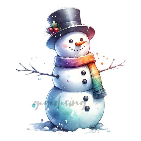 Vibrant and playful snowman clipart in watercolor style, perfect for Christmas decorations, holiday cards, and winter-themed projects. Snowman Watercolor, Watercolor Snowman, Xmas Snowman, Snowmen Pictures, Snowman Clipart, Snowman Shirt, Winter Png, Watercolor Winter, Elf Fun