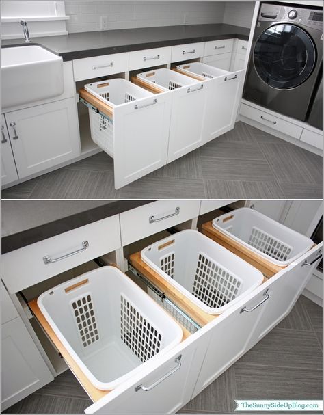 Dekorere Bad, Laundry Room Organization Storage, Hidden Laundry, Basket Drawers, Desain Pantry, Small Laundry Rooms, Small Laundry Room, Small Laundry, Hus Inspiration