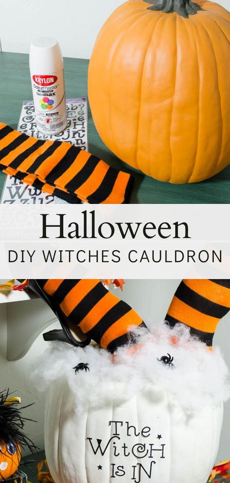 how to make a diy witches cauldron Diy Halloween Witch Decor, Make A Cauldron, Pumpkin Cauldron, Diy Witches, Halloween Witch Decor, Diy Halloween Witch, Pumpkin Carving Tips, Spooky Crafts, Halloween Pumpkin Diy