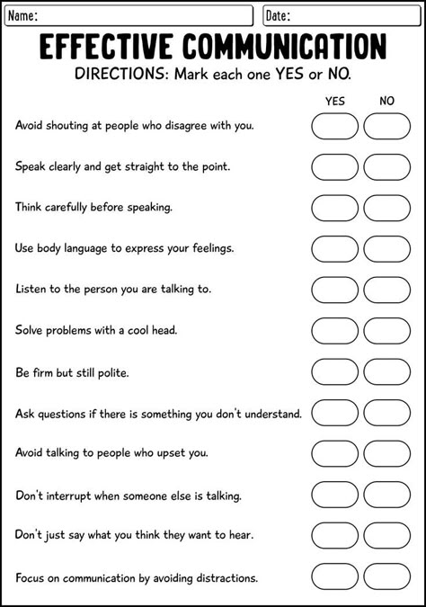 Improve your communication skills with these printable worksheets. Enhance your ability to articulate effectively and connect with others. Start honing your communication skills today! #CommunicationSkills #PrintableWorksheets #LearningResources #effectivecommunicationskills Social Skills Checklist, Basic Communication Skills, Functional Communication Activities, Communication Worksheets For Adults, Communication Worksheets For Teens, Communication Styles Worksheet, Teen Social Skills Activities, Mentorship Activities, Communication Worksheets For Kids