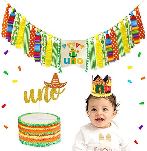 Fiesta Birthday Party Decorations, Uno Cake, Paper Tassel Garland, First Fiesta, Fiesta Birthday Party, Birthday Highchair, Birthday Photo Banner, Mexican Party Theme, First Birthday Party Decorations