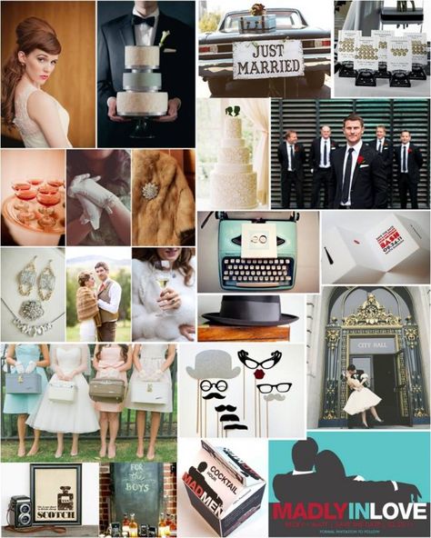 THEMED THURSDAY: MADLY IN LOVE on http://intertwinedevents.com Mad Men Wedding Theme, 1960s Themed Wedding, 1960 Wedding Theme, 1960s Wedding Theme, 60s Wedding Theme, Madmen Party, Mad Men Wedding, Pixie Fashion, Noir Wedding