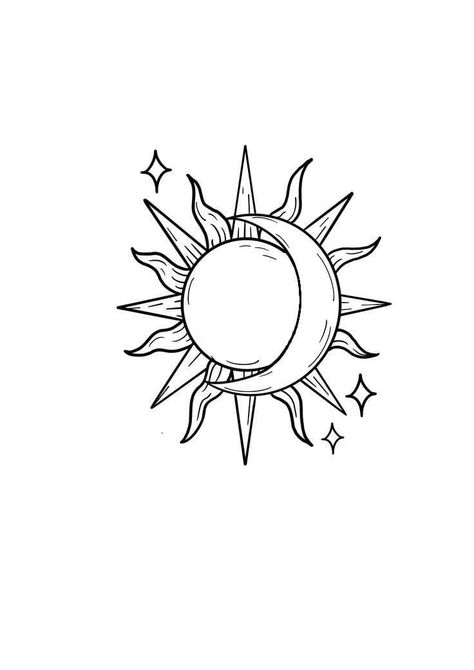 Moon With Sun Tattoo, Sun And Moon Tattoo No Face, Tato Moon, Twitches Sun And Moon Tattoo, Sun Drawing Aesthetic, Sun Moon Stars Wallpaper, Hippie Tats, Moon And Sun Drawing, La Luna Tattoo