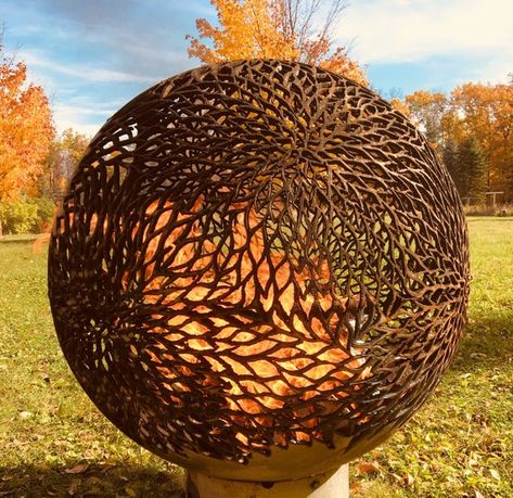 DAHLIA FLOWER POWER Flora Life Fireball Fire Pit one of a | Etsy Fire Pit Ball, Fire Pit Sphere, Sphere Art, Fire Pit Gallery, Metal Sphere, Fire Pit Art, Wood Fire Pit, Enchanted Fairies, Patio Heaters