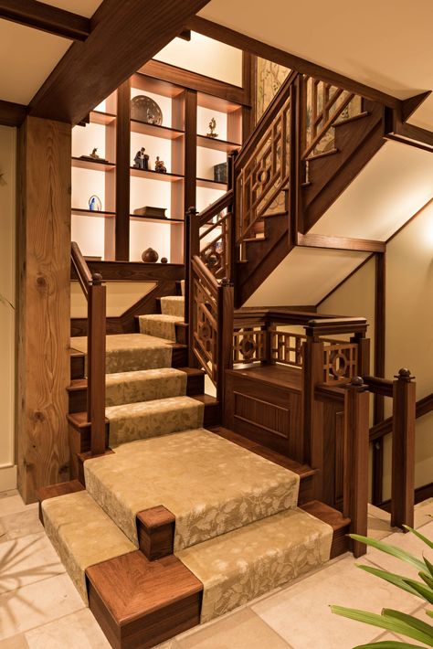 Craftsman Stairs, Craftsman Staircase, Craftsman Style Interiors, Craftsman Interior Design, Craftsman Home Interiors, Mission Style Furniture, Craftsman Interior, Mission Furniture, Craftsman Style House