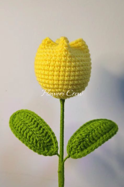 yellow tulip Crochet Yellow Flower, Table Flower Centerpieces, Artificial Flower Bouquets, Crochet Yellow, Flower Crew, Crochet Tulip, Clean Flowers, Yellow Yarn, Pipe Cleaner Flowers