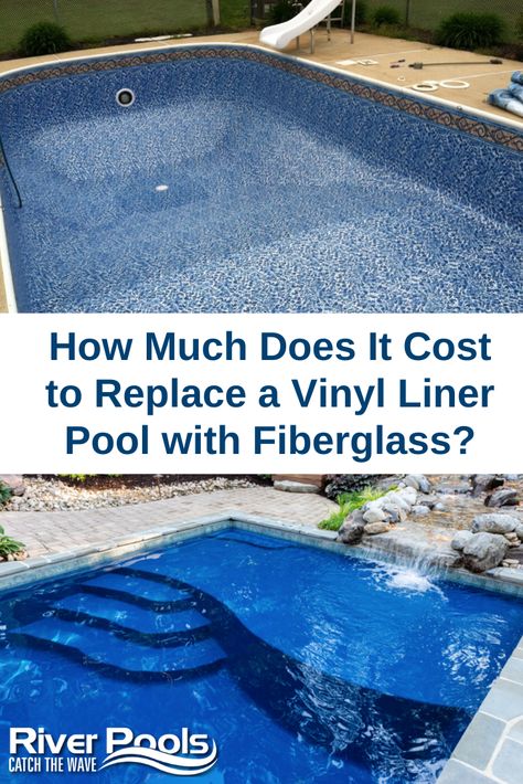 Tired of your vinyl liner pool but still want a swimming pool in your backyard? It's not uncommon for people to replace their high-maintenance vinyl liner pools with low-maintenance fiberglass pools. Read our full guide to learn more. #home #homeimprovement #pools #swimmingpools #vinyllinerpools #fiberglasspools In Ground Liner Pools, Liner Pools Inground, Vinyl Liner Inground Pool, Pool Liners Inground, Pool Liner Replacement, Vinyl Pools Inground, Metal Pool, Lake Ideas, Fiberglass Pool