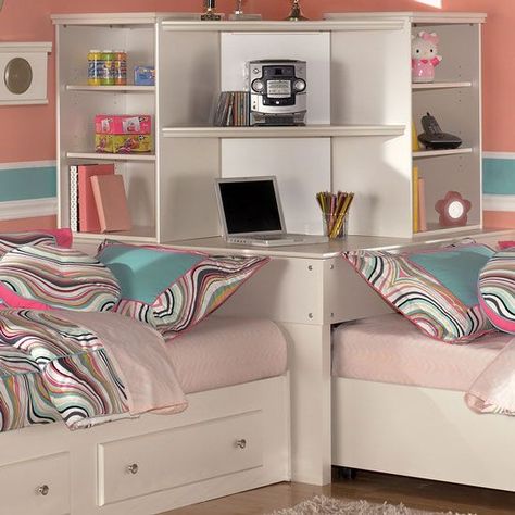 Corner Twin Beds on Pinterest | Twin Bed Comforter, L Shaped Beds ... Corner Unit Twin Beds, Corner Twin Beds, L Shaped Beds, Triple Bed, Bed Corner, Shared Girls Room, Shared Girls Bedroom, Bed In Corner, Bedroom Corner