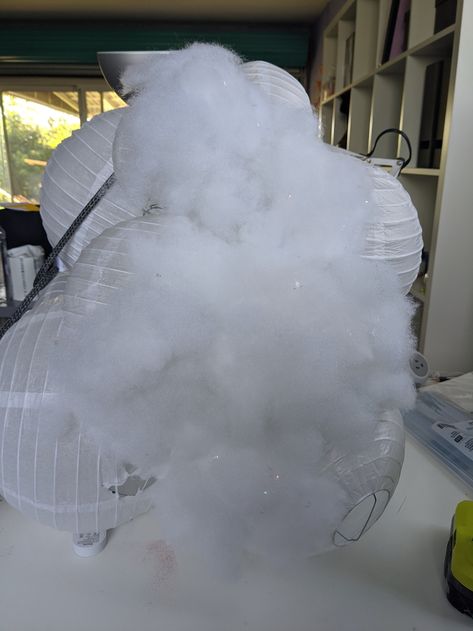 DIY: I Made A Mighty Glow Cloud — Maeghi Miercoles Cloud Lamp Diy, Studio Aesthetics, Cloud Lantern, Big Lantern, How To Make Clouds, Korean Cafe, Glow Cloud, Cloud Craft, Paper Lanterns Diy