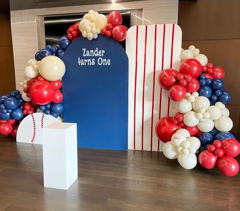 Baseball Birthday Backdrop, Rookie Of The Year Backdrop, Baseball Celebration, Baseball Balloons, Baseball Backdrop, Baseball Theme Birthday Party, Baseball Theme Birthday, Baseball First Birthday, Baseball Theme Party