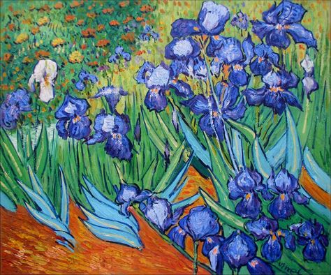 Framed Van Gogh Irises Field Repro, High Q. Hand Painted Oil Painting Vincent Van Gogh Irises, Van Gogh Flowers, Artist Van Gogh, Van Gogh Painting, Van Gogh Irises, Iris Painting, Art Details, Tiny Cottage, Van Gogh Paintings