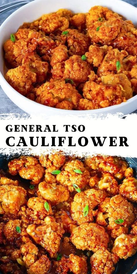 Vegan General Tso Cauliflower, General Tao Cauliflower Recipe, Firecracker Cauliflower Recipes, Cauliflower Recipes Asian, Chinese Cauliflower Recipes, Calfower Recipes, Asian Cauliflower Recipes, Pku Recipes Meals, Cauliflower Main Dish Recipes