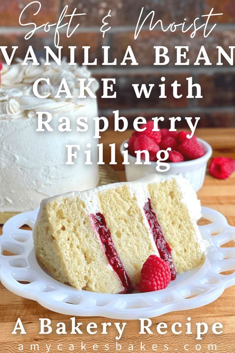 Soft and Moist Vanilla Bean Cake with Raspberry Filling Raspberry Cake Filling, Cake Rings, Bakery Style Cake, Vanilla Bean Cake, Raspberry Compote, Strawberry Cake Filling, French Vanilla Cake, Vanilla Bean Cakes, Bean Cake