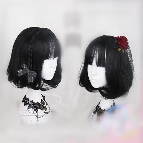 Black Cosplay Wig, Kawaii Wigs, Black Cosplay, Cosplay Hair, Kawaii Hairstyles, Short Hair Wigs, Anime Hair, Hair Reference, Short Wigs