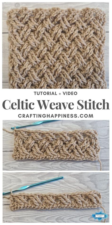 Learn how to crochet the Celtic Weave Stitch, free step-by-step tutorial & video by Crafting Happiness. Easy crochet tutorial for beginners. Celtic Weave Stitch, Crochet Tutorial For Beginners, Celtic Weave, Crochet Stitches For Blankets, Crochet Stitches Free, Crochet Blanket Designs, Crochet Stitches For Beginners, Learn How To Crochet, Crochet Stitches Tutorial