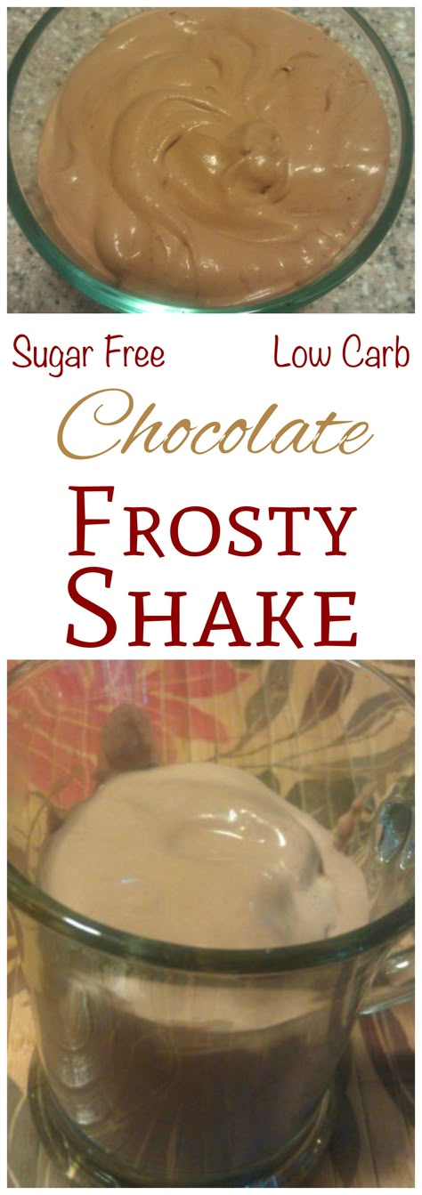 This is a really quick and easy way to make a frozen thick chocolate shake at home. The creamy low carb chocolate frosty shake is a must for low carb diets. Low Carb Shakes, Chocolate Frosty, Weight Watcher Desserts, High Carb Foods, Low Carb Drinks, Desserts Keto, Low Carb Life, Low Carb Treats, Chocolate Shake