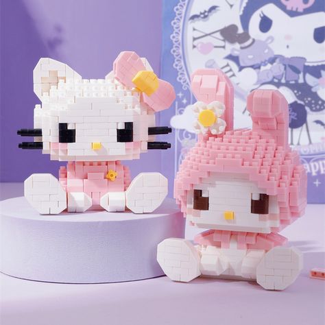 Hello Kitty Lego, Kawaii Melody, Cartoon Building, Small Ornaments, Kawaii Pens, Hello Kitty My Melody, Building Blocks Toys, Block Toys, Doll Gift