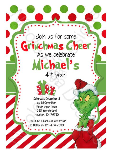 The Grinch Birthday Party Invitation Grinch Stole Christmas Party, The Grinch Birthday Party, The Grinch Christmas Party, Whoville Party, Grinch Birthday Party, Grinchmas Party, Grinch Birthday, Third Birthday Invitations, Grinch Christmas Party