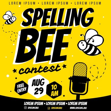 SPELLING BEE BANNER Spelling Bee Poster, Spelling Bee Decorations, Spelling Bee Competition, Spell Bee Competition, Bee Banners, Contest Poster, Bee Free, Banner Templates, Pen Art Drawings