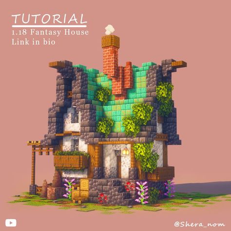 Minecraft Fantasy house easy Tutorial, link in bio :)) Minecraft Steampunk House Ideas, Minecraft Fantasy House, Minecraft Barn, Casa Fantasy, Minecraft Create, Minecraft Steampunk, Minecraft Building Ideas, Bangunan Minecraft, Minecraft Cottage