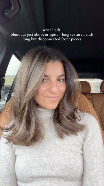 Viviane Audi on Instagram: "such a good length + still have a decently long ponytail! #haircutinspo" Medium Everyday Hairstyles, Mid Chest Length Hair Straight, Medium Length Haircut What To Ask For, Short Blended Layers, Long Bob One Length, Log Bob Haircut, Medium Brown Hair With Face Frame, Viviane Audi Haircut, Straight Mid Length Hairstyles