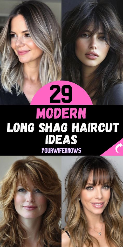 The Shag Haircut, Haircut Ideas For Long Hair, Elevate Style, Shag Haircut Ideas, Modern Shag Haircut, Ideas For Long Hair, Long Shag Haircut, Sweeping Bangs, Long Shag