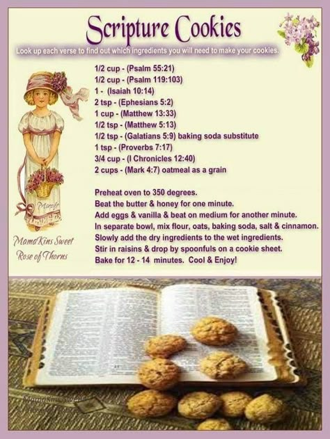 Scripture Cookies                                                       … Scripture Cookies, Baking Soda Substitute, Bible Food, Biblical Times, Monster Cookies, Amazing Food, The Recipe, The Bible, Baking Recipes