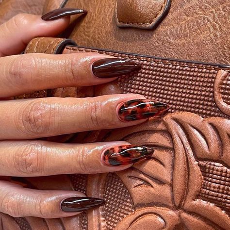 Simple French Wearable False Nails Almond Colorful Stripes Colorblock Design Manicure Fake Nails Red Brown Nails Design, Leo Nails, Leopard Nail Designs, Cheetah Nail Designs, Kutek Disney, Long Press On Nails, Cheetah Nails, Leopard Print Nails, Leopard Nails