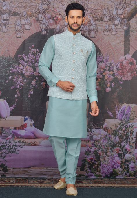 Green Nehru Jacket In Chanderi Straight Kurta Style, Pista Green Nehru Jacket For Eid, Designer Long Sleeve Nehru Jacket In Pista Green, Blue Kurta With Nehru Jacket For Men, Pastel Green Kurta Men, Light Blue Kurta Men, Light Green Kurta For Men, Sea Green Kurta For Men, Nehru Jacket For Men