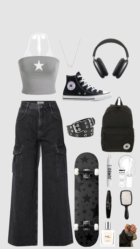 black, white and grey fit Black And Grey Outfits For Women, Cute Outfits Skirts, Black And Grey Outfit, Winter Outfits Dinner, Outfit Ideas Cargo, Black And White Fits, Outfit Ideas For School Fall, Black And White Clothes, Summer Outfits Baddie