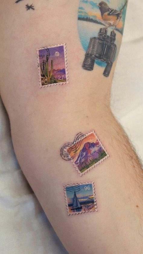 Beautiful-Color-Tattoos-Saegeem Unique Tattoo Designs Creative, Travel Tattoos For Women, Small Travel Tattoos, Tattoo Ideas Travel, Watercolor Bike, Moon Globe, Travel Tattoo Small, Uv Tattoo, Best Tattoos For Women