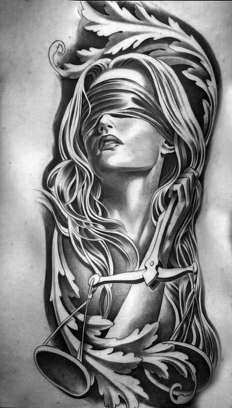 Lady Justice Tattoo, Mens Side Tattoos, Tato Realis, Justice Tattoo, Tato Dada, Libra Tattoo, Scale Tattoo, Kunst Tattoos, Lady Justice