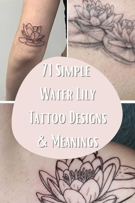 71 Simple Water Lily Tattoo Designs & Meanings - TattooGlee Water Lily Shoulder Tattoos For Women, Black Water Lily Tattoo, July Flower Tattoo Water Lilies, Lotus Flower In Water Tattoo, Waterlilly Tattoo Black And White, Water Lily Flower Tattoo Designs, Pink Water Lily Tattoo, One Line Water Lily, Water Lily Tattoo Meaning