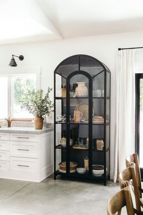 Display Cabinet Styling, Cabinet Styling, Heather Bullard, Decor Studio, Classic Farmhouse, Glass Display, Island Ideas, Casual Home, Kitchen Islands