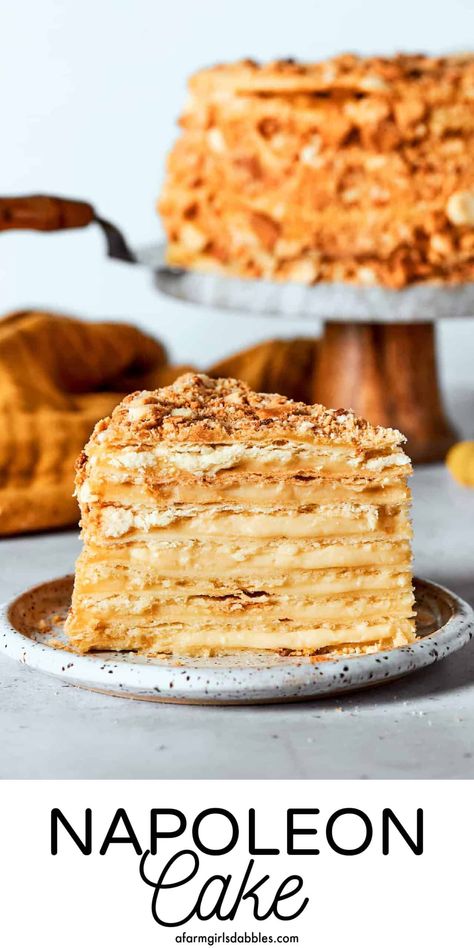 Napoleon Cake Recipe, Russian Cake, Napoleon Cake, Goat Milk Recipes, French Vanilla Cake, Russian Cakes, French Cake, Holiday Baking Recipes, Homemade Pastries