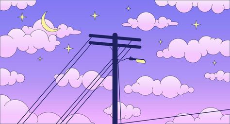 Electric Wires Aesthetic, Wires Aesthetic, Night Sky City, Vaporwave Background, Lofi Background, Lo-fi Wallpaper, Dreamy Night Sky, Telephone Pole, Chill Wallpaper