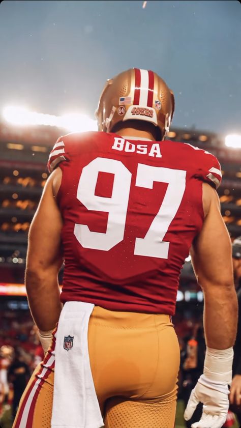 Niners Wallpaper, Nfl Players Aesthetic, 49ers Aesthetic, Nfl Wallpaper Aesthetic, Nick Bosa Wallpaper, Nfl Aesthetic, Sf Forty Niners, 49ers Wallpaper, Nfl Wallpaper