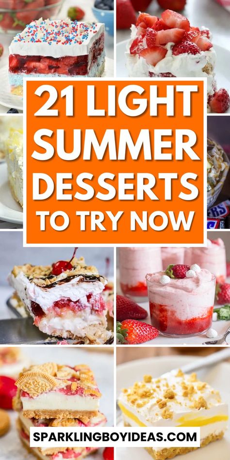 Looking for refreshing summer desserts? Try these delicious and easy summer dessert ideas! From fruity popsicle recipes to summer cakes like lemon cakes, and strawberry cakes, these summer treats are perfect for any summer occasion. Whether you're hosting a backyard BBQ or just looking for a sweet treat to cool down with, these summer recipes are sure to hit the spot. Don't miss out on the best summertime desserts of the year! Summer Picnic Desserts, Summer Bbq Desserts, Summer Dessert Ideas, Summer Party Desserts, Quick Summer Desserts, Light Summer Desserts, Cookout Desserts, Easy Summer Dessert Recipes, Cold Dessert Recipes