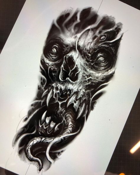 Available design Sydney booking open (Custom design available) (All size available) (Free hand work… | Instagram Bio Organic Skull, Dark Skull Tattoo Design, Bio Organic Tattoo Design, Dark Work Tattoo, Dark Art Tattoo Ideas, Black Work Tattoo Design, Demon Tattoo Designs, Horror Tattoo Designs, Dark Tattoo Designs