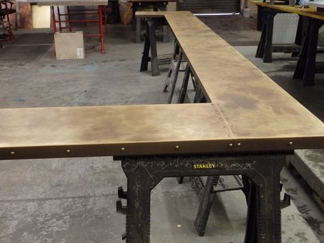 Brass Bar Top, Metal Bar Top, Bar Tops, Metal Sheets, Brass Interior, Brass Bar, Leather Bar, Brass Table, Tap Room