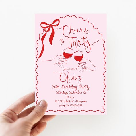 🎉 Cheers to thirty and fabulous! Celebrate your milestone birthday with our stunning invitation designs. Whether it's your 30th or 40th, make it memorable with wine and laughter. These hand drawn invites are whimsical red waves adorned with a charming bow. Get ready to toast to a new decade in style! 🍷✨ #CheersToThirty #BirthdayInvitations . . . . . . #BirthdayInvitation #30thBirthday #40thBirthday #MilestoneBirthday #BirthdayParty #BirthdayCelebration #BirthdayIdeas #PartyInvitation #CustomI... Wine Red Birthday Theme, 40th Birthday Invites, 30 Birthday Invitation, 40th Birthday Invitation Template, Wine Birthday Invitations, Birthday Invitations Ideas, 40th Birthday Invite, Wine Birthday Party, 30th Birthday Invite