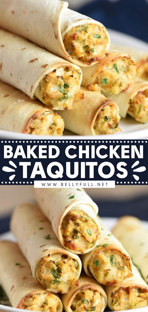 Baked Chicken Taquitos Baked Chicken Taquitos, Cheap Appetizers, Latin Dishes, Taquitos Recipe, Chicken Taquitos, Cooking Chicken To Shred, Lunch Idea, Dinner Bell, Mexican Food Recipes Easy