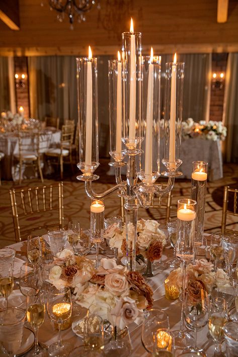 Candleopera Centerpieces Wedding, Candleabras Wedding Centerpiece, Candlelight Wedding Reception, Gold Wedding Decorations Receptions, Candelabra Wedding Centerpieces, Fall Wedding Reception, Candelabra Wedding, Candelabra Centerpiece, California Almonds