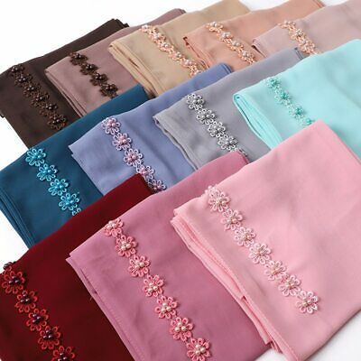 (eBay) 10pcs Lace Hijabs Plain Chiffon Wraps Muslim Scarf Turban Headscarf Pearls Shawl Lace Headscarf, Hijab Gown, Hijab Design, Scarf Turban, Embroidery Scarf, Hijab Designs, Hijab Collection, Pakistani Fashion Casual, Chiffon Wrap