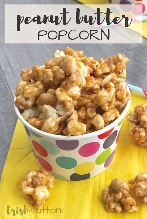 Peanut Butter Popcorn Recipe; TrishSutton.com Chocolate Peanut Butter Popcorn, Peanut Butter Marshmallow Squares, Popcorn Recipes Sweet, Honey Crunch, Nutella Muffin, Peanut Butter Popcorn, Peanut Butter Fudge Recipe, Crunch Recipe, Sweet Popcorn