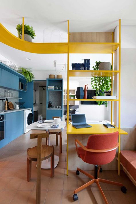 Blue Kitchen Cabinets, Comfortable Office, Appartement Design, Apartment Layout, Blue Cabinets, Blue Kitchen, Blue Kitchens, Apartment Interior Design, Design Milk