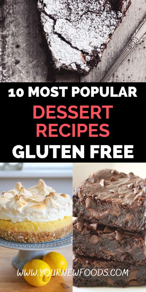 10 Most Popular Gluten-free dessert recipes. These Gluten-free dessert recipes will show you how to make delicious gluten free desserts. You will be able to enjoy gluten free dessert recipes that are packed full of flavour. Make them at home whether you are hosting a party, watching the Super Bowl, or entertaining. Why not make these Gluten-free dessert recipes when having a BBQ, they are also perfect for family meals, holidays & all year round. Which is your favorite? Fall Desserts Gluten Free, Gluten Free Desserts Thanksgiving, Gluten Free Dessert Recipes, Gluten Free Party, Best Gluten Free Desserts, Gluten Free Pastry, Easy Gluten Free Desserts, Gluten Free Thanksgiving, Recipes Gluten Free