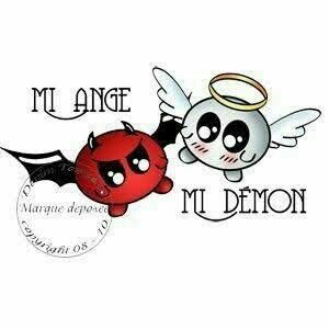 Angel Devil Tattoo, Angel Y Diablo, Devil Tattoo, My Demon, Doodle Ideas, Ange Demon, Heart Drawing, Odaiba, Funny Emoji