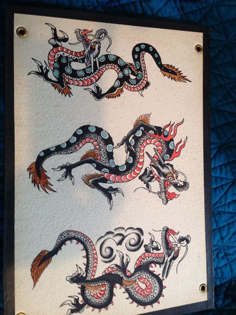 Old School Dragon Tattoo Designs, Vintage Dragon Tattoo Flash, Traditional Dragon Tattoo Flash, Trad Dragon Tattoo, Dragon Tattoo Traditional, Traditional Dragon Tattoo, Traditional Tattoo Dragon, Antique Tattoo, Traditional Dragon